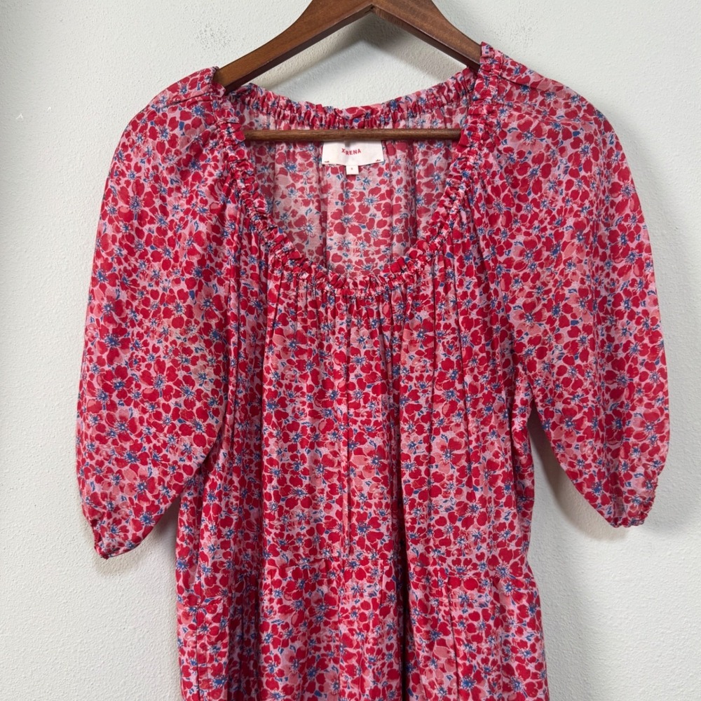 XIRENA Dolly Silk Cotton Mini Dress Ditsy Floral Short Puff Sleeves Semi Sheer S - Picture 2 of 9